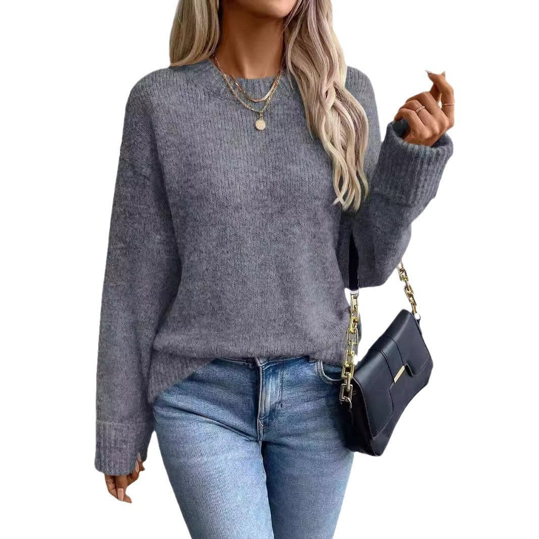 Women's Round Neck Pullover Sweater - Casual