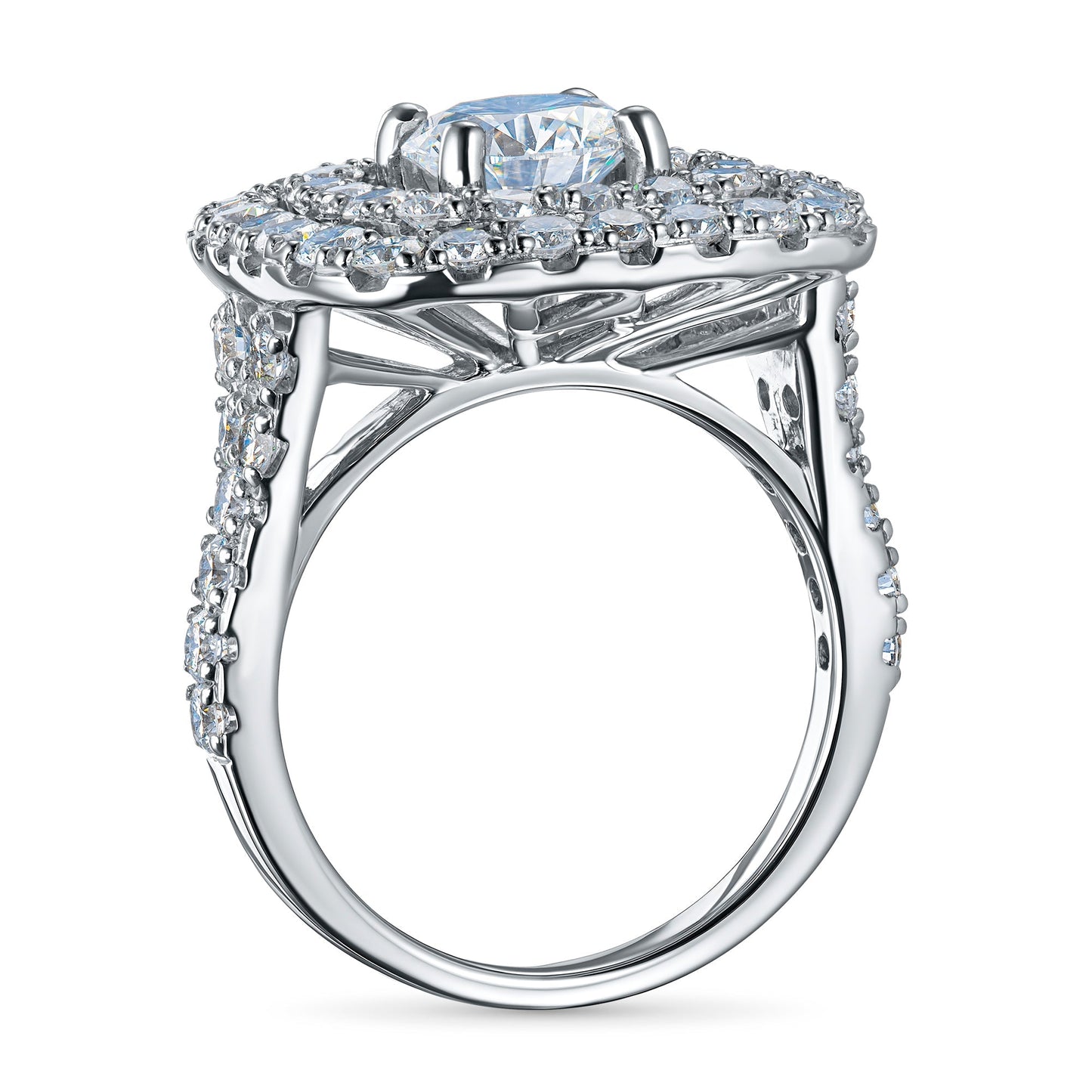 14K White Gold Ring with 57 Round - Cut Lab - Created Diamonds 3.514 CT.TW - Style Queenz