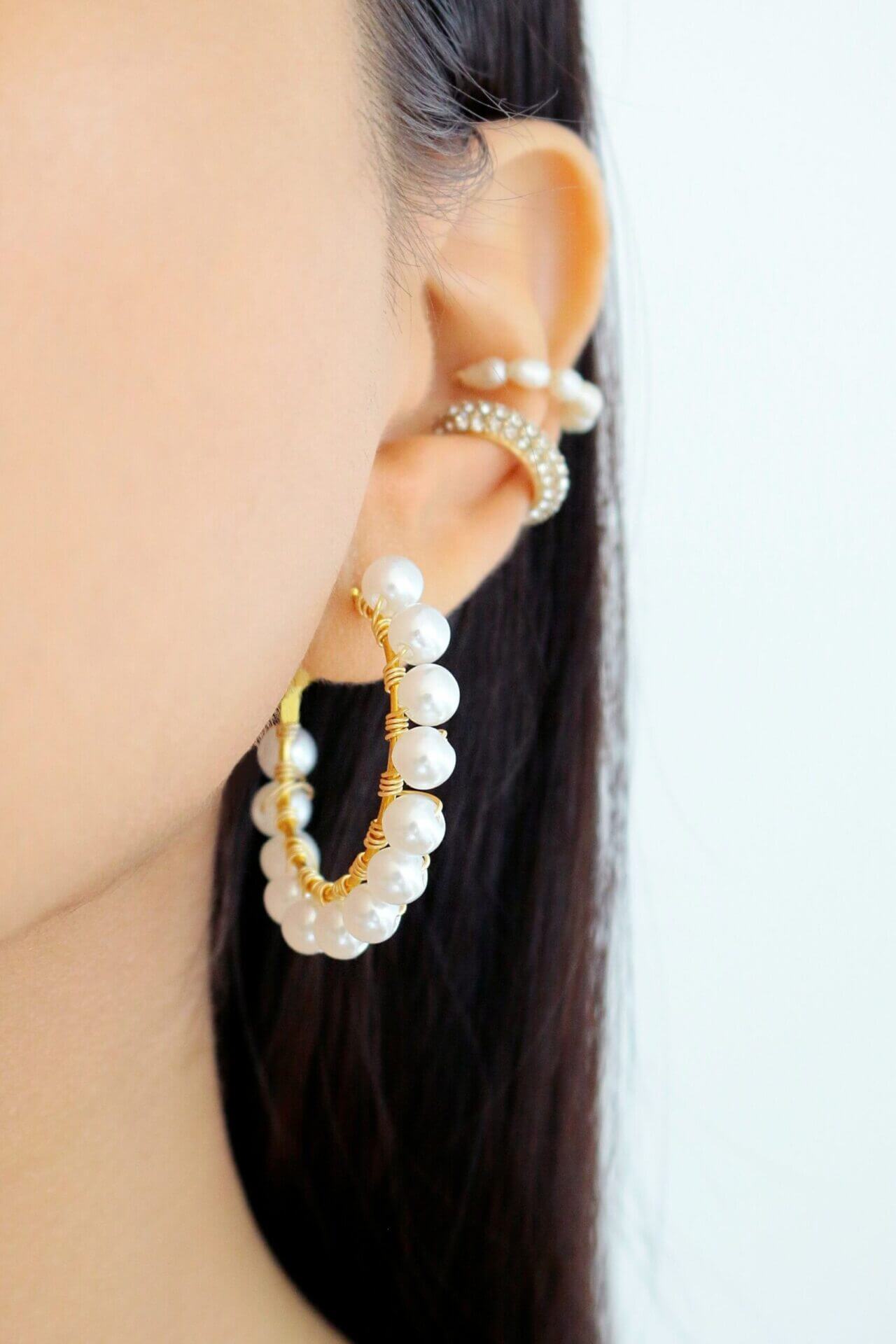 18K Gold Hand Wired Pearl Hoop Earrings - Artisan Jewelry - Style Queenz