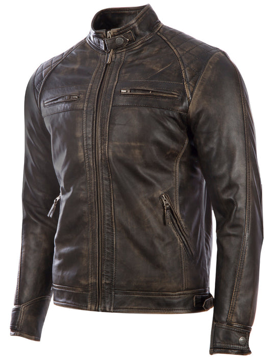 Brown leather jacket on a white background