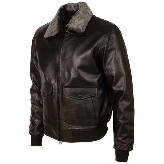 Men's Black Leather Aviator Bomber Jacket