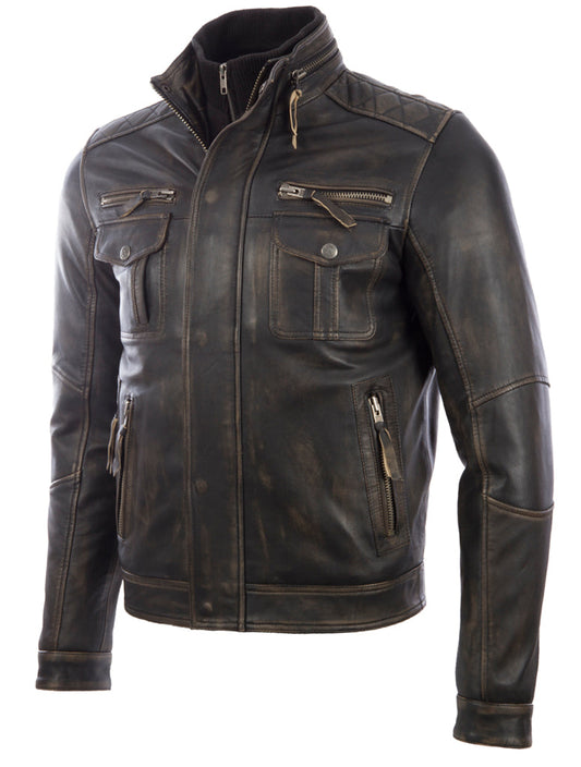 Men's Vintage Leather Biker Jacket - Vegas