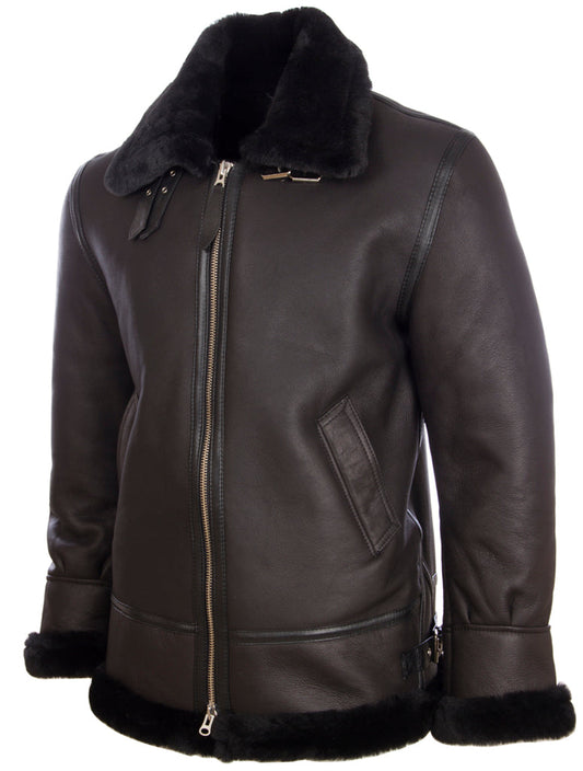 Men's Black Shearling Aviator Jacket - Sheepskin
