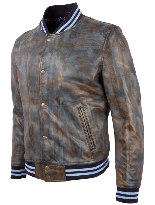 Men's Tricolore Leather Bomber Jacket - Varsity