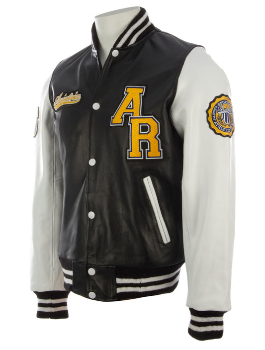 Men's Black & White Varsity Jacket - Cowhide Leather