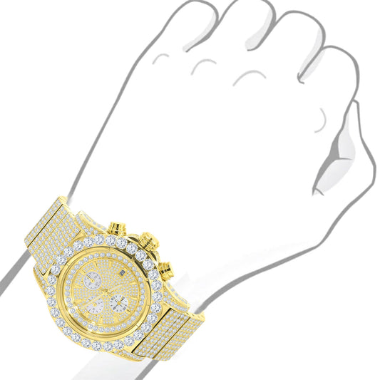 Gold watch with diamond accents on a white background