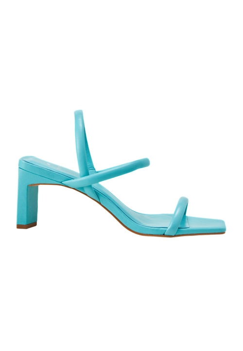 Turquoise sandal with a thin strap on a white background