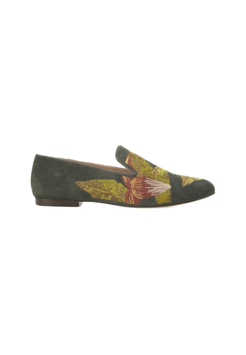 Suede Embroidered Loafers Flat Elegant Design