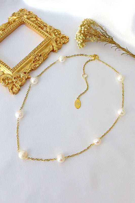 24K Gold Baroque Pearl Choker - Freshwater Pearl Chain Necklace Made in Europe - Style Queenz