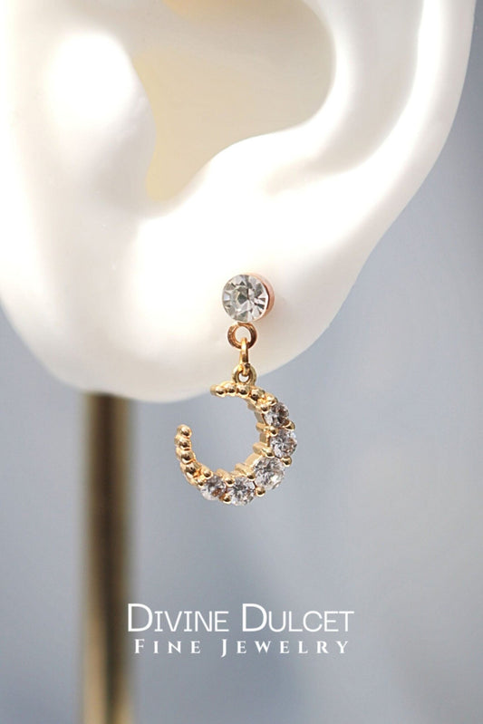 24K Gold Moon Stud Earrings - Cubic Zirconia Celestial Jewelry - Style Queenz