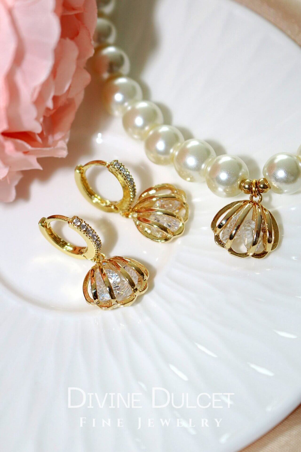 24K Gold Sea Shell Hoop Earrings - Beach CZ Dainty Hoops with Cubic Zirconia - Style Queenz