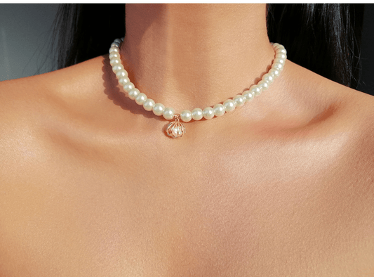 24K Gold Seashell Czech Pearl Choker - Vintage Coastal Necklace Handmade in Europe - Style Queenz