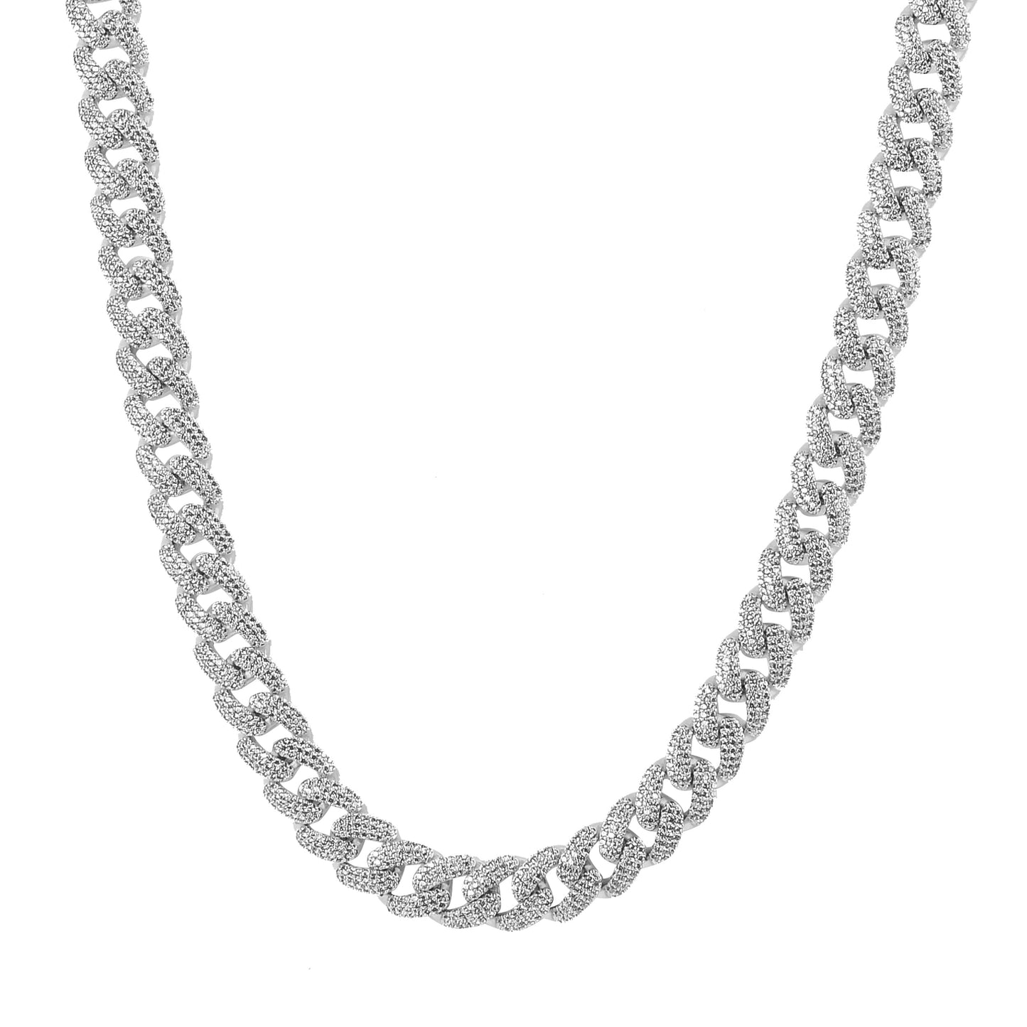 Silver chain necklace on a white background