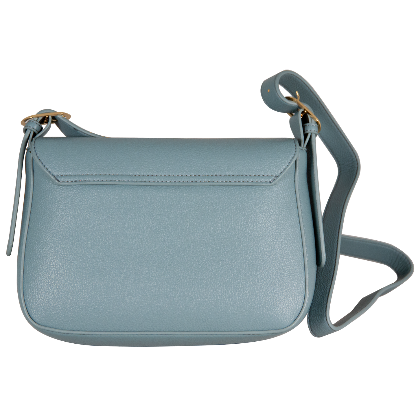 Light blue handbag with a strap on a white background