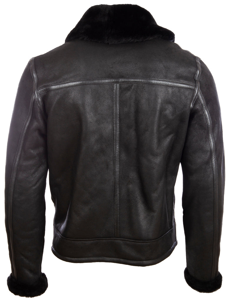 Men's Black Shearling Shawl Jacket - Sheepskin