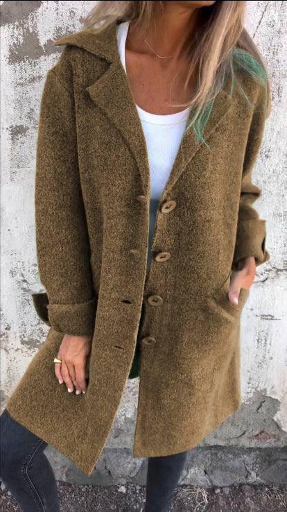 Women's Single Breasted Cardigan Coat with Pockets