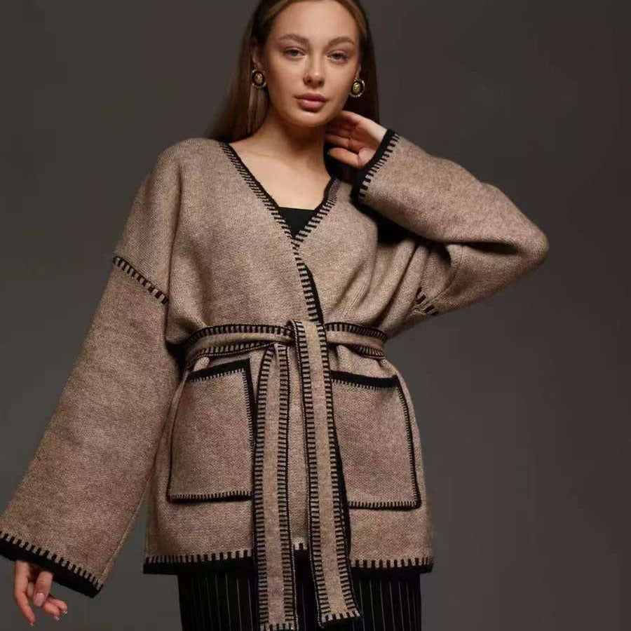 Women's Lace-Up Knitted Cardigan Sweater Coat
