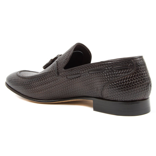 Dark gray textured loafer shoe on a white background