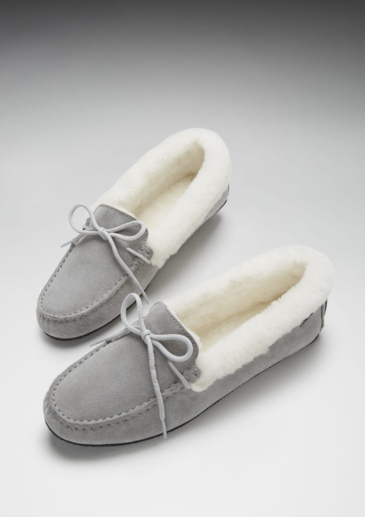 Women's Dove Grey Suede Sheepskin Slippers