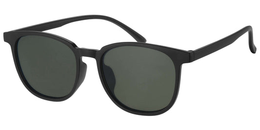 Black sunglasses with dark lenses on a white background