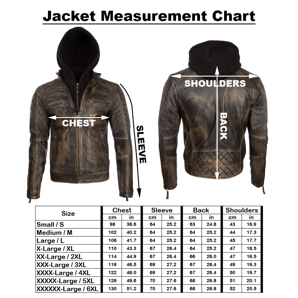 Men's Black Hooded Biker Jacket - Nappa Leather