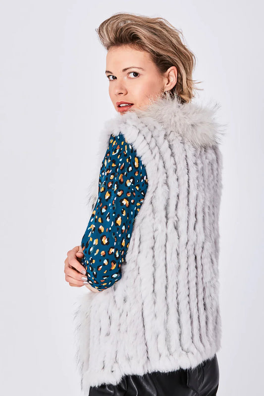 Grey Fox & Coney Fur Gilet with Statement Collar