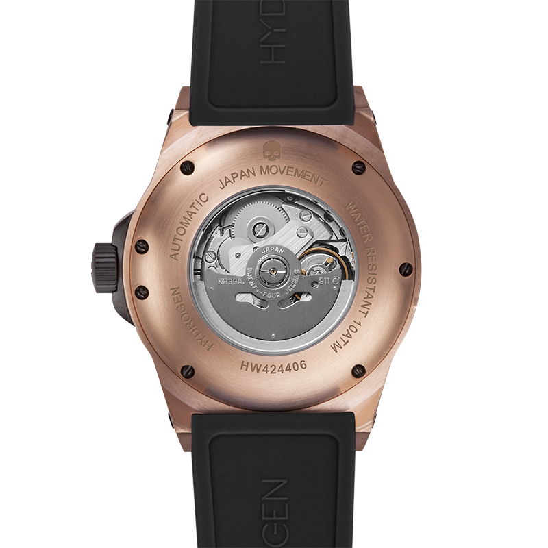Back view of a watch with visible brand name on a white background