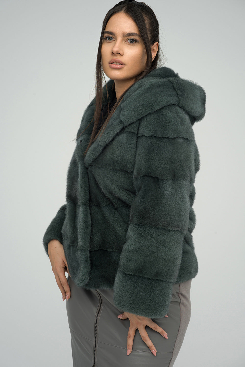 Olive Hooded Mink Fur Coat - Genuine Luxury