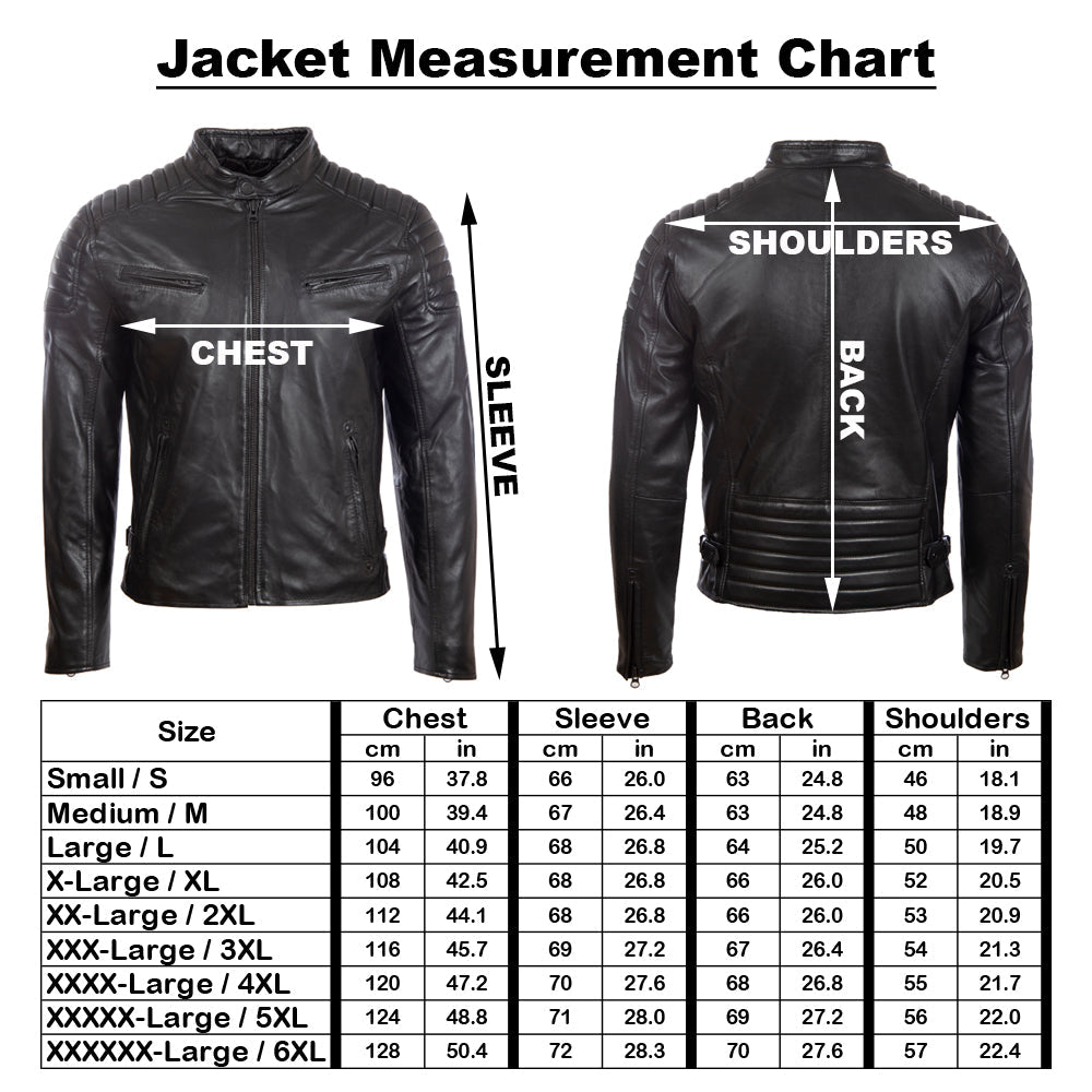 Men's Diamond Biker Leather Jacket - Black