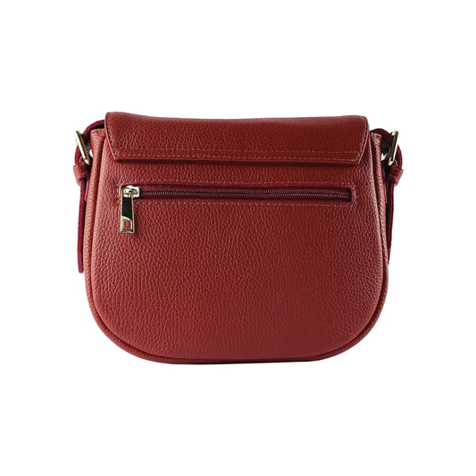 Red handbag with a gold zipper on a white background