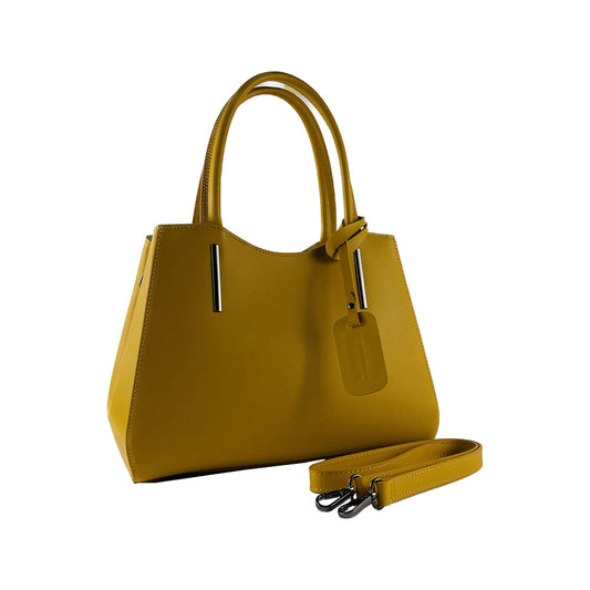 Yellow handbag with a strap on a white background