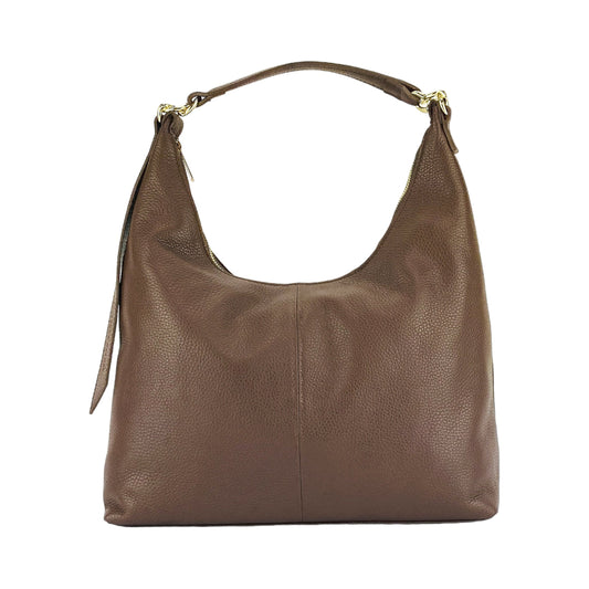 Brown leather handbag on a white background