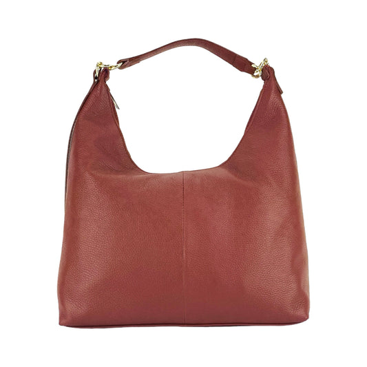 Brown leather handbag on a white background