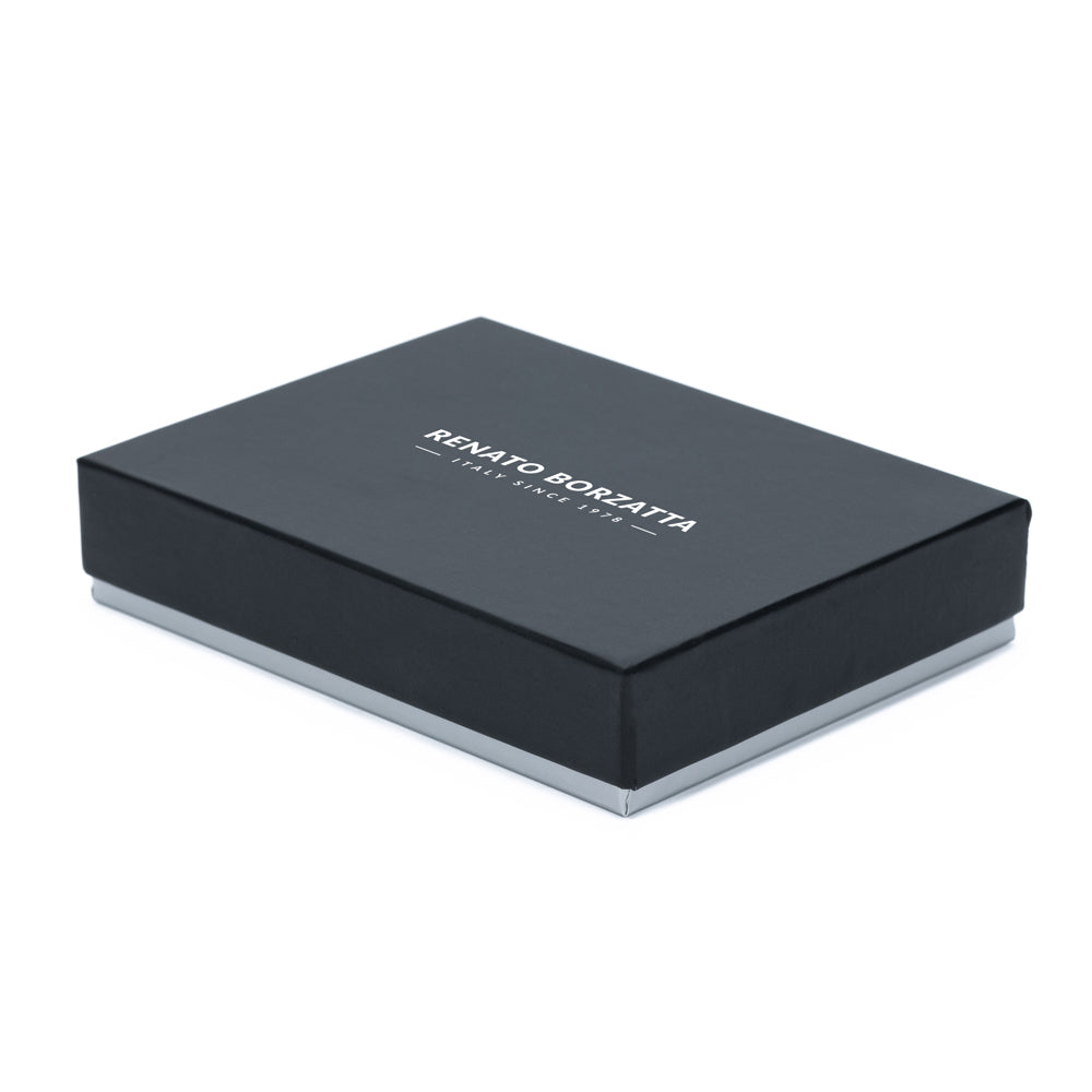 Black box with 'Renato Borzatta' branding on a white background