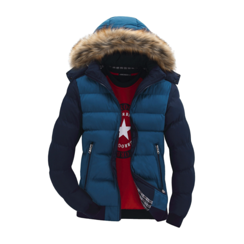 Men's Two-Tone Puffer Jacket - Removable Hood