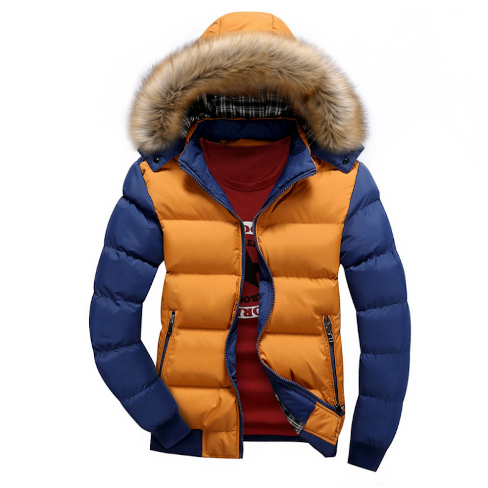 Men's Two-Tone Puffer Jacket - Removable Hood