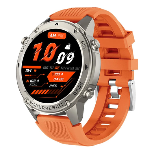 Smartwatch with an orange strap on a white background