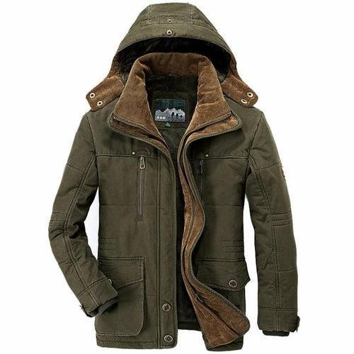 Green jacket with brown fur lining on a white background