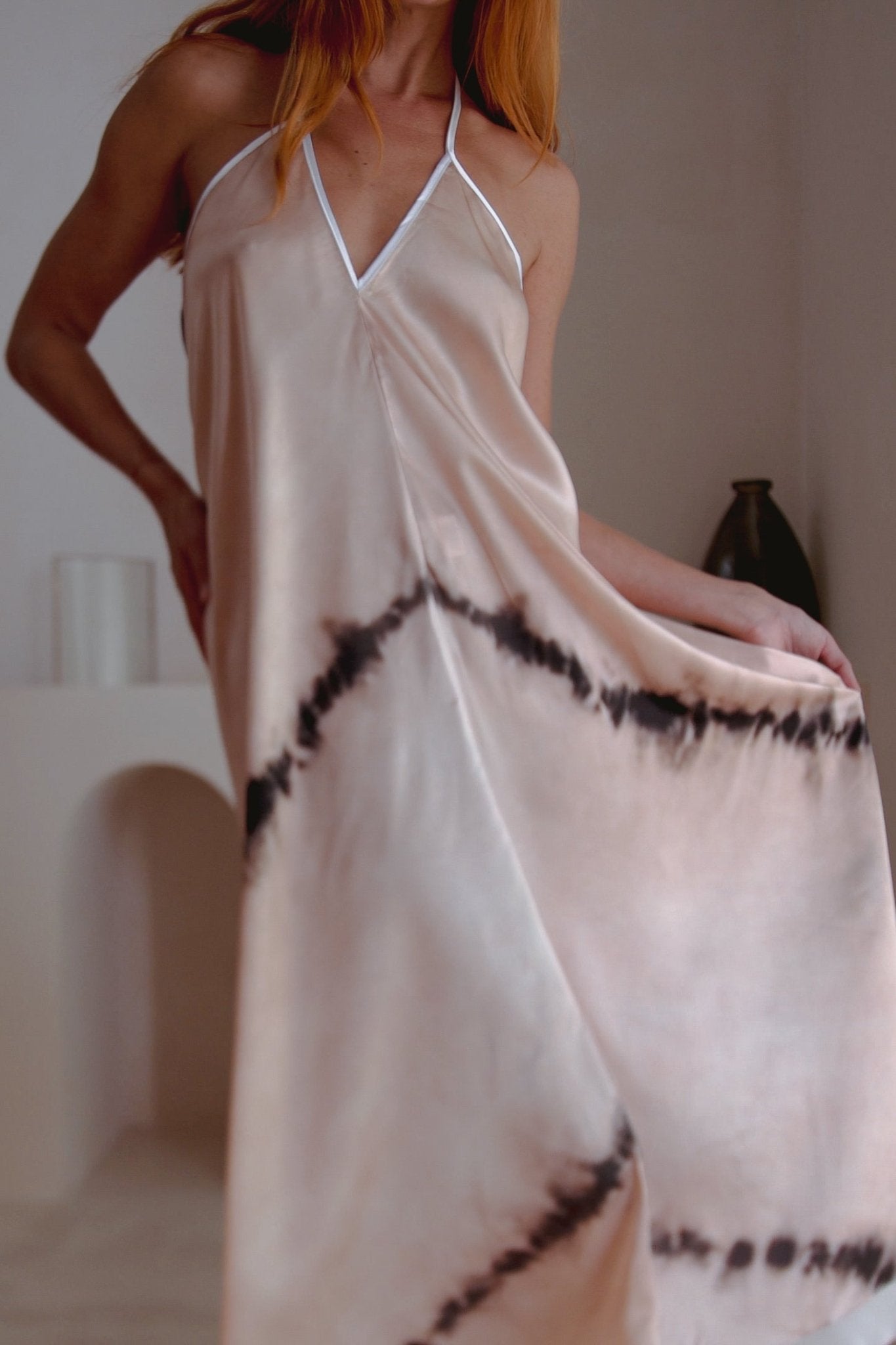 Altair Silk Halter Dress Shibori - Japanese Artisan Sustainable Luxury Women's Fashion - Style Queenz