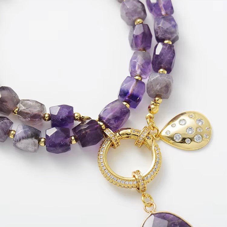 Amethyst Crystal Pendant Necklace - Handmade Bohemian Gold Plated Chain - Style Queenz