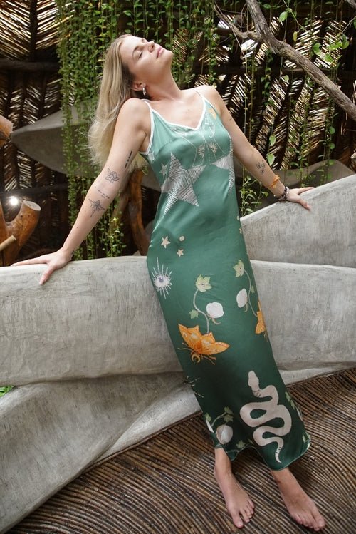 Andromeda Silk Dress Jungle Altar - Luxury Women's Slip Dress Designer Fashion - Style Queenz