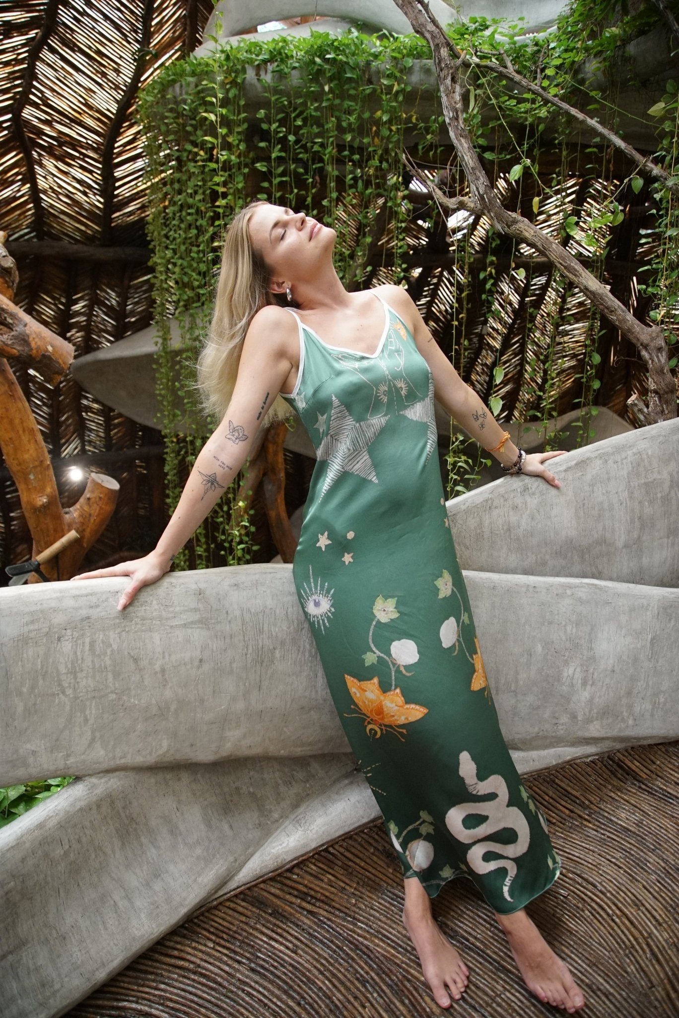 Andromeda Silk Dress Jungle Altar - Luxury Women's Slip Dress Designer Fashion - Style Queenz