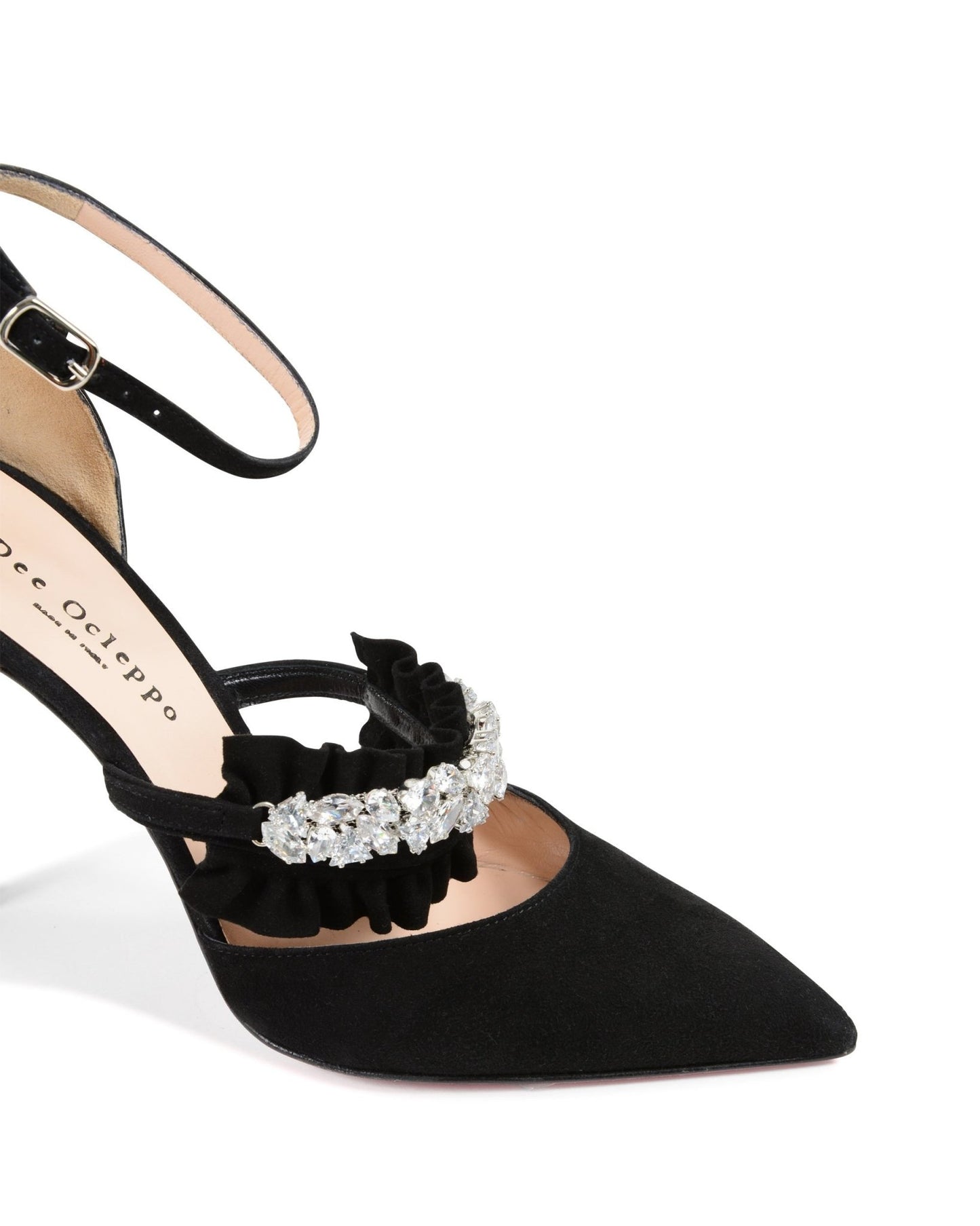 Ankle Strap Brilliant Pump Black - Italian Suede Satin 10cm Heel - Style Queenz