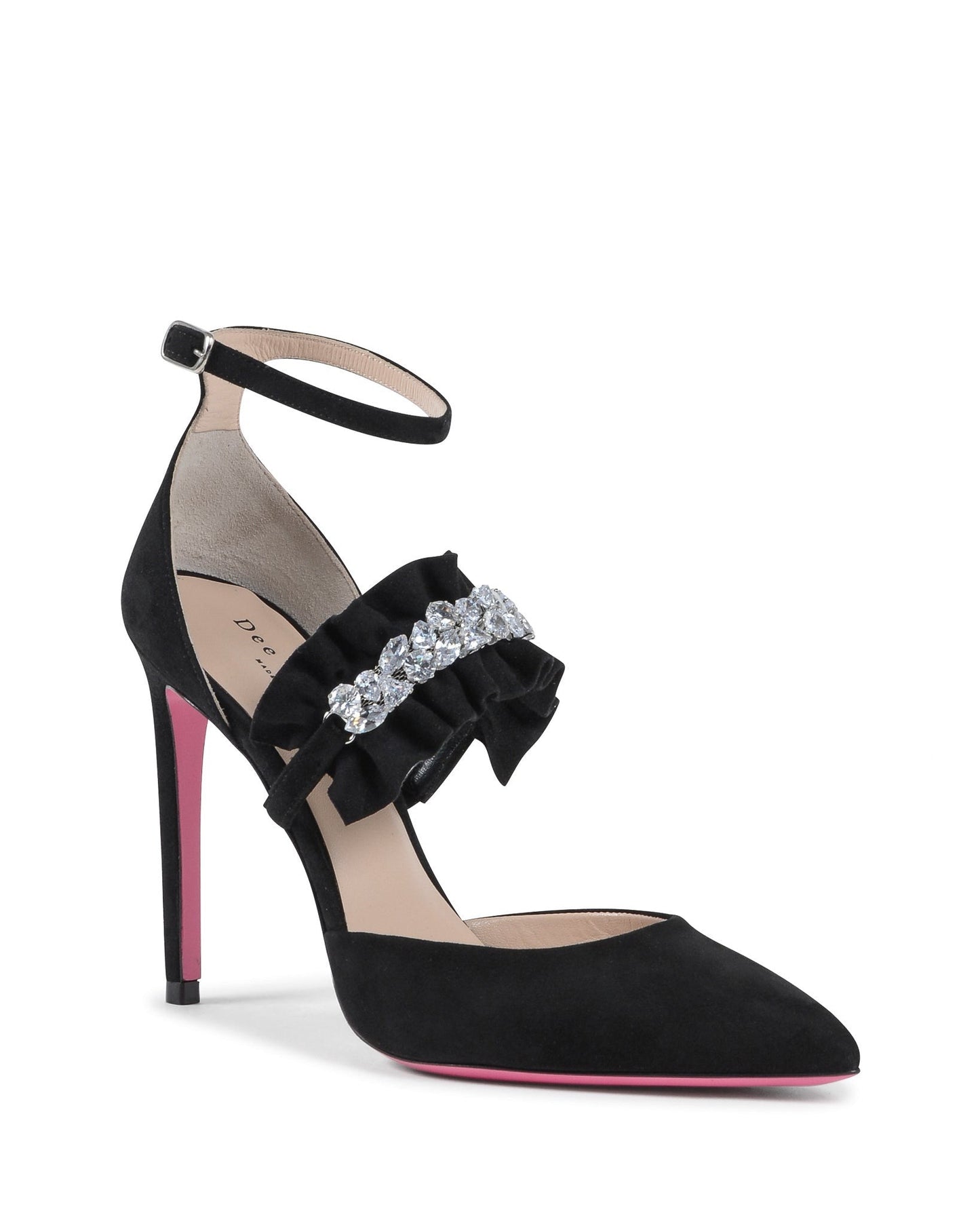 Ankle Strap Brilliant Pump Black - Italian Suede Satin 10cm Heel - Style Queenz