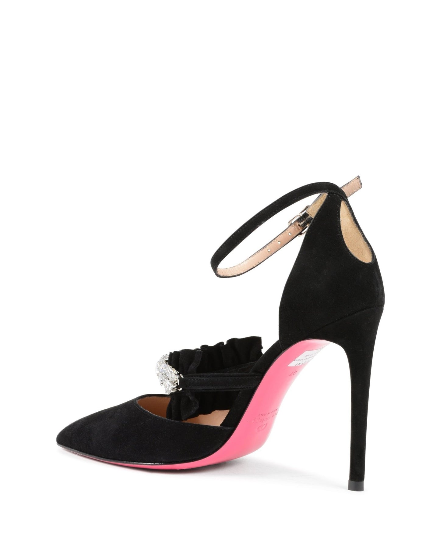 Ankle Strap Brilliant Pump Black - Italian Suede Satin 10cm Heel - Style Queenz