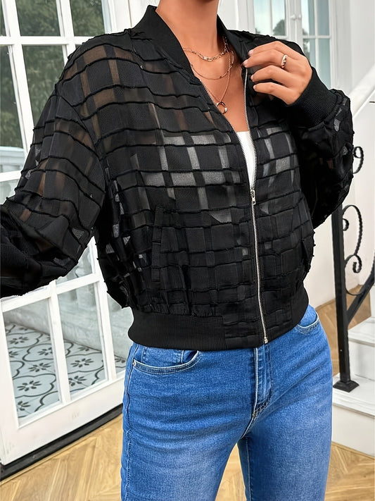 Women's Sheer Mesh Zipper Casual Jacket