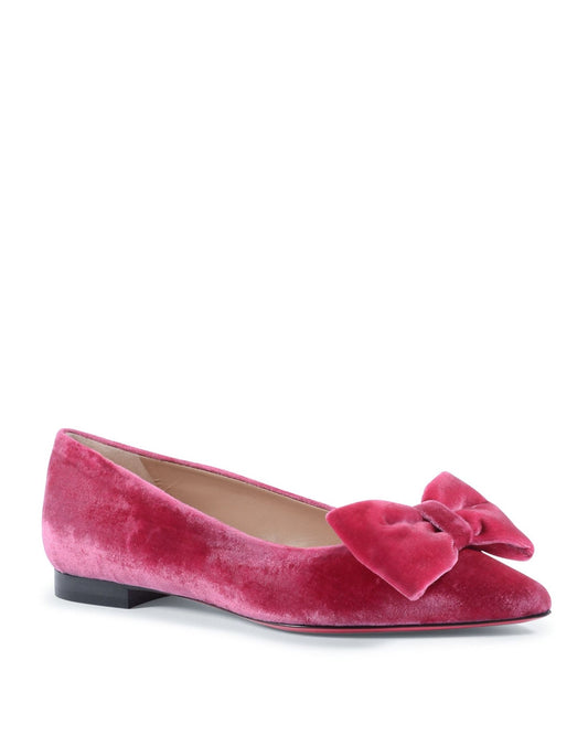 Baby Bow Velvet Ballerina - Fuxia Italian Ballet Flats with Bow Detail - Style Queenz