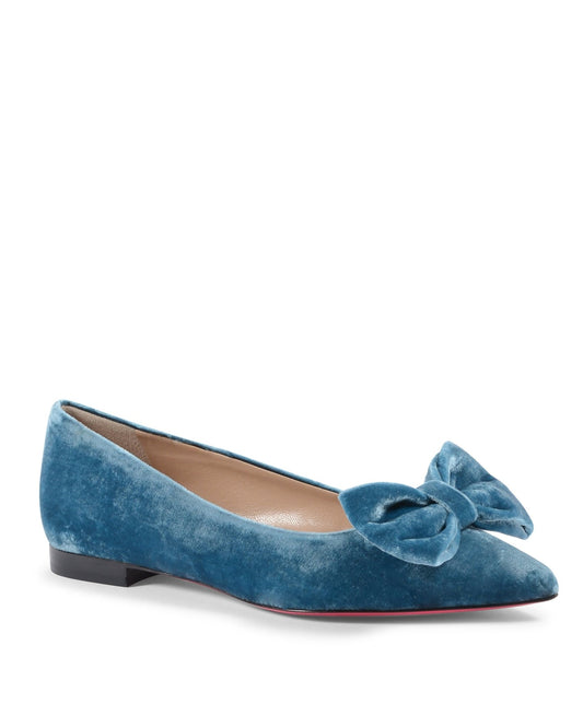 Baby Bow Velvet Ballerina - Sky Blue Italian Ballet Flats with Bow Detail - Style Queenz