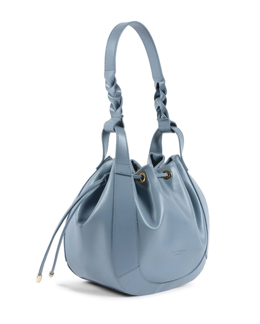 Barolo Sky Blue Italian Leather Bucket Bag - Top Grain Leather with Gold Hardware - Made in Italy - Style Queenz