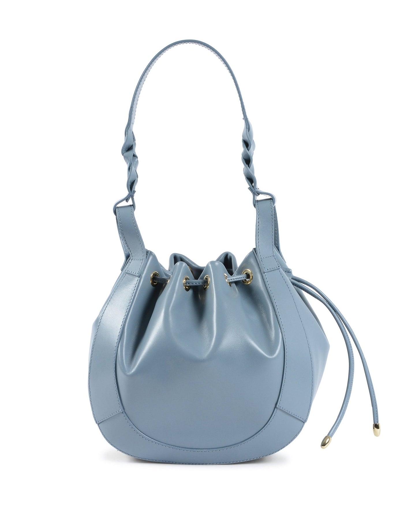 Barolo Sky Blue Italian Leather Bucket Bag - Top Grain Leather with Gold Hardware - Made in Italy - Style Queenz
